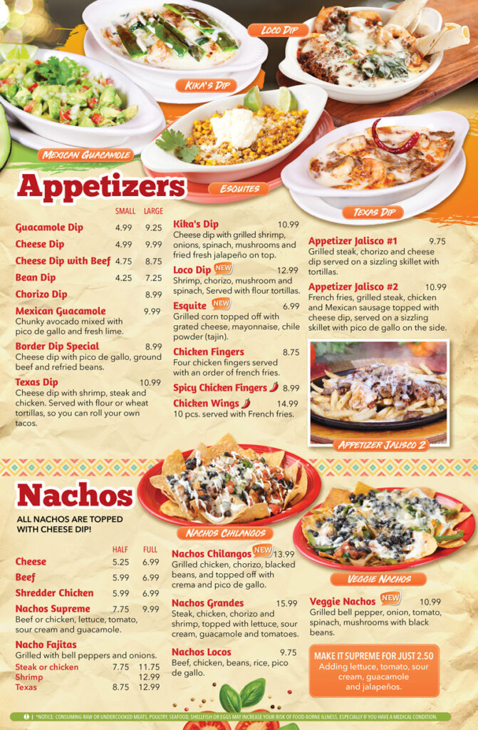 The Border original menu — photo-heavy template with competing colors and price blocks